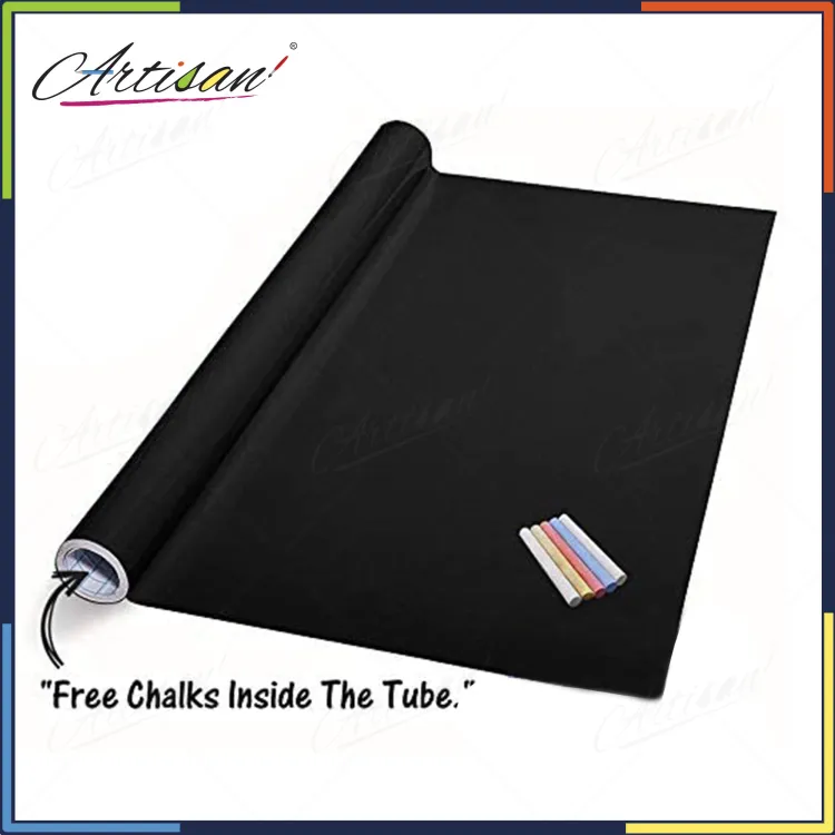 Artisan - Blackboard Chalkboard Vinyl Sticker Washable, Reusable - DIY Black Board Wall Adhesive Vinyl Sticker Roll - with 5pc colorful chalks - Image 3
