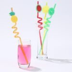 4Pcs Cartoon Lime Lemon Pineapple Watermelon Plastic Spiral Drinking Straws Children (random color ) thumbnail 1