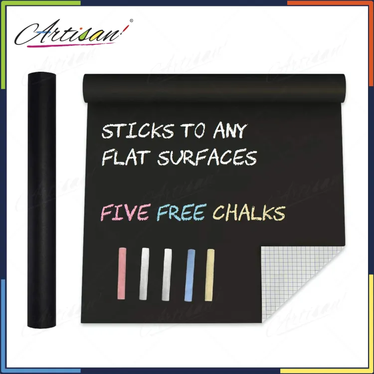 Artisan - Blackboard Chalkboard Vinyl Sticker Washable, Reusable - DIY Black Board Wall Adhesive Vinyl Sticker Roll - with 5pc colorful chalks - Image 5