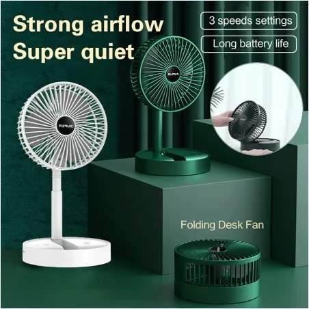 Folding Telescopic Floor Fan 3 Gears Summer Silent Desktop Retractable Fan for Office Bedroom School USB Rechargeable Ventilator - Image 3