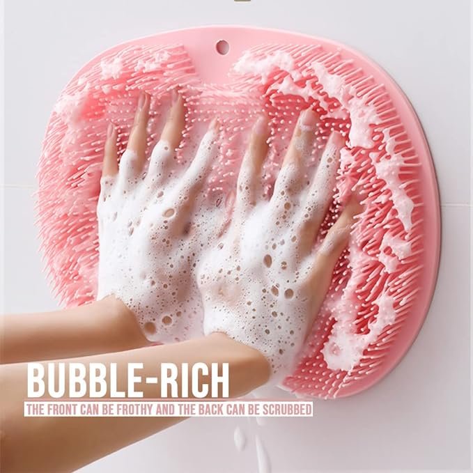Shower Foot & Back Scrubber Mat, Wall Stick Suction Silicone Bathroom Scrubber (Random color) - Image 3