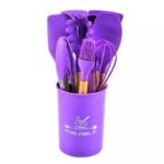 12 pcs set Wooden Handle Silicone Kitchen Utensils With Storage Bucket High Temperature Resistant And Non Stick Pot Spatula Spoon( random color ) thumbnail 2