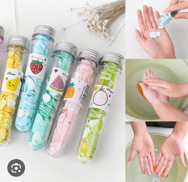 100 PC's tube disposable Paper Soap Disposable Paper Soap With Bottle Multi-color.